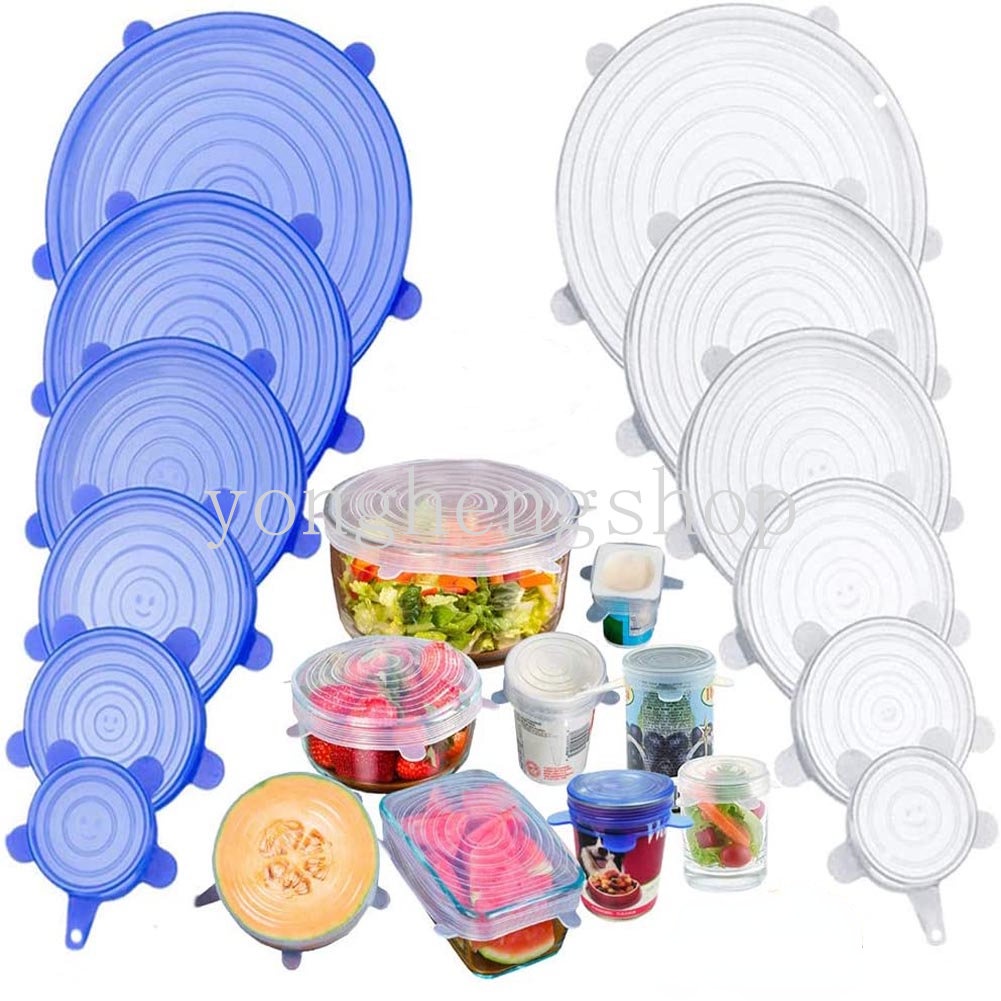 6 Pcs/set Elastis Silikon Penutup Makanan Peregangan Seal Cling Bungkus Wadah Mangkuk Tutup Tahan Lama Reusable Buah Makanan Fresh-keeping Covers Aksesoris Dapur