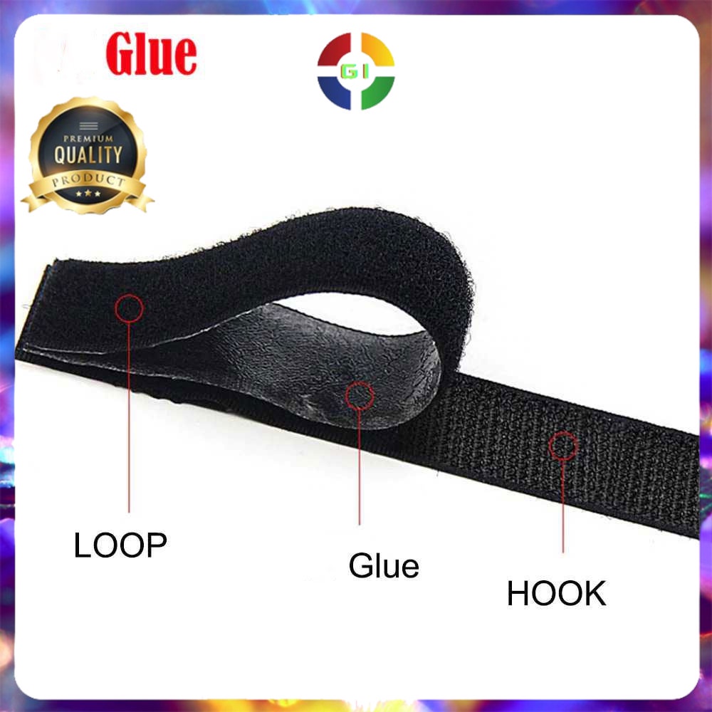 Lakban Velcro Hook and Loop Magic Nilon Sticker 1 Meter 50 mm Black