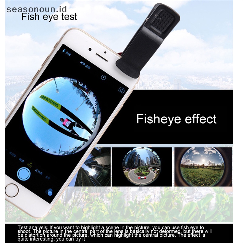 Seasonoun Lensa Fish Eye Handphone Lensa Kamera Kit Zoom Fisheye Wide Angle Dengan Klip.