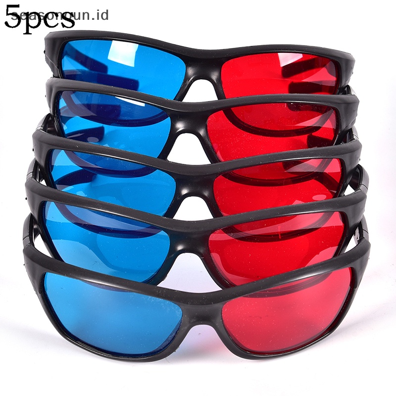 Seasonoun Frame Kacamata 3D Merah Biru Untuk Dimensi Anaglyph Film Game DVD Hitam Kacamata 3D Merah Biru Frame Hitam 5x Untuk DVD Game Film Anaglyph Dimensi Gelas 3D Merah Biru New