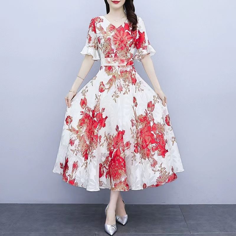 Floral dress pantai sifon cetak bunga premium
