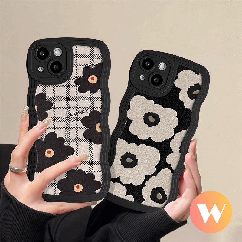 Fashion Kotak-Kotak Retro Bunga Case Untuk Samsung A14 A04s A21s A23 A11 A51 A20 A12 A04 A50 A13 A31 A22 A52 A30s A33 A53 A32 A52s A03s A50s A02s A04E M32 M22 Lembut Bergelombang Penutup Tepi