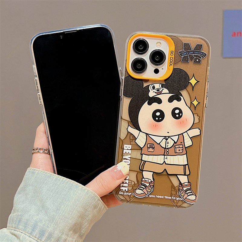 Lovely Crayon Shin-chan Skin Feel Soft Case HP iP iPhone 12 13 14 Pro Max 11 Blue Brown FTD Casing Apple