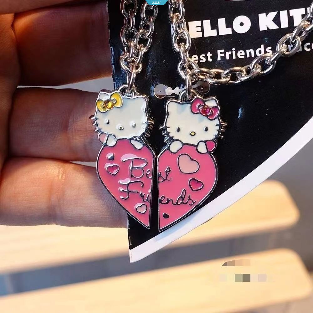 1pasang Kawaii Lucu Kartun PIink HelloKitty Friends Kalung Untuk Gadis Wanita Bentuk Hati HelloKitty Kalung Untuk Hadiah Perhiasan Sahabat Terbaik [ZK]