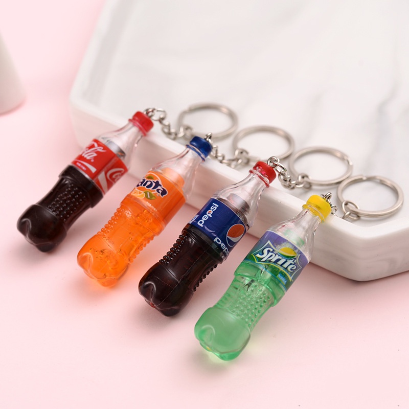 Simulasi Botol Minuman Gantungan Kunci Resin Couple Key Chain Pria Wanita Tas Liontin Anak Botol Minum Kaleng Mini