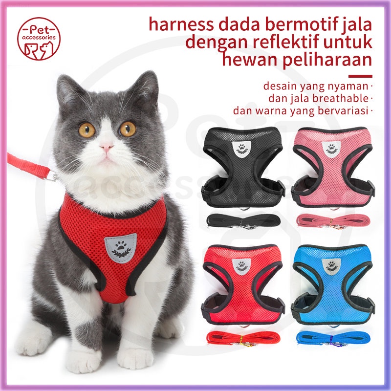 Harness dada kucing dan anjing bersikulasi udara tali hewan peliharaan bereflektif aksesoris hewan peliharaan