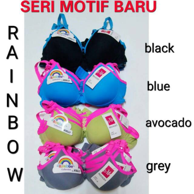 RUMI |  Bra Rainbow Full Cup Tanpa Kawat / Bh Wanita Busa Tipis Kait 2 Size 34 36 38 Rainbow  | toko