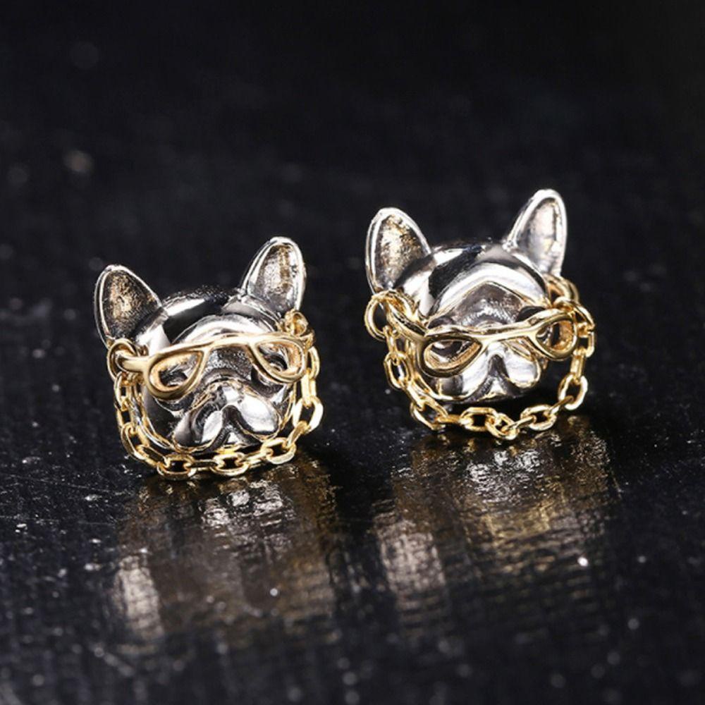 Needway   Wanita Buldog Anting Lucu Kepribadian Unik Punk Fashion Perhiasan Niche Desain Paduan Tembaga Cincin Jari Terbuka