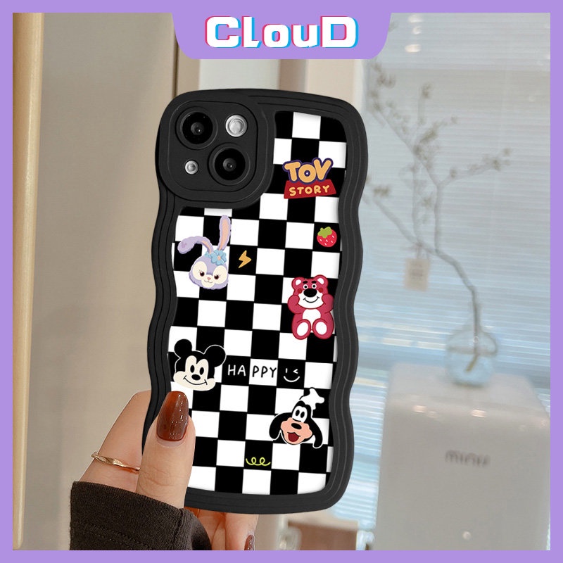 Casing Bunga Kotak-Kotak Untuk Redmi 9C 12C 9T 9A 10 10C A1 9 10A A1+Mi 11T Pro Redmi Note 9s 10s 10 11 11s 8 9 Pro POCO M3 X3 NFC Pro Wavy Edge Lembut Lucu Strawberry Bear Smile Sarung