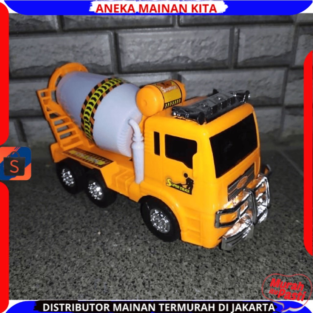 Mainan Mobil Konstruksi Sement  Mixer berlampu dan suara New