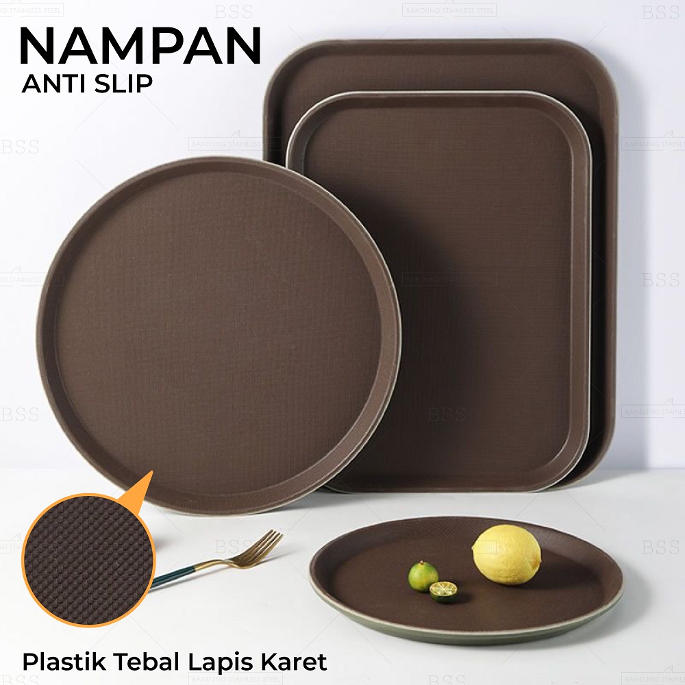 Nampan Saji Hotel Anti Slip Medium Size Tray Bulat Kotak Makanan Persegi Baki Plastik Alas Karet Cafe Restoran Multifungsi