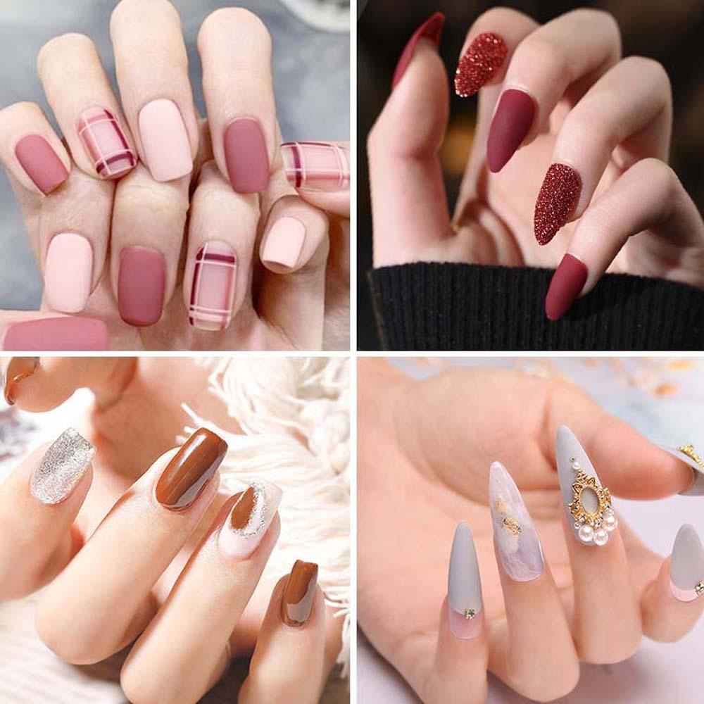 AUGUSTINA Agustinina Frosted Kuku Palsu Removable Semi Matt Square Almond Ballet Press on Fake Nails Full Cover Nail Supplies DIY Dekorasi Kuku