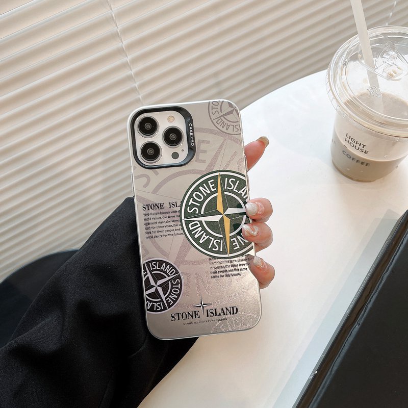 Fashion Silver Stone Island Soft Case HP iP iPhone 14 13 12 Pro Max 11 Matte FTD Casing Apple