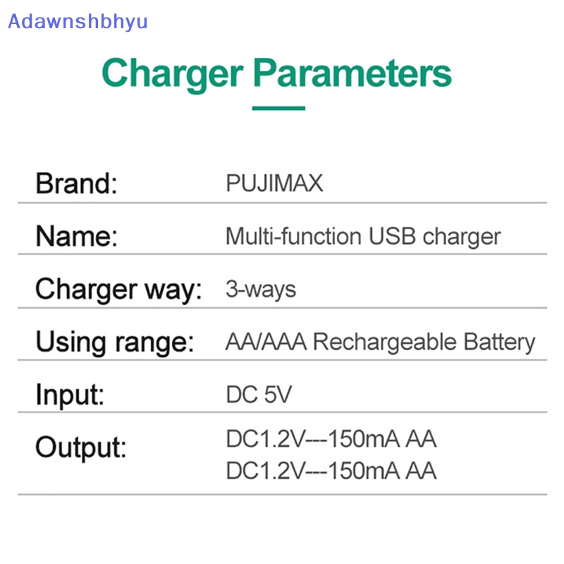 Adhyu 3slot AAA/AA Charger USB Fast Charging Adapter Cas Colokan Isi Ulang ID