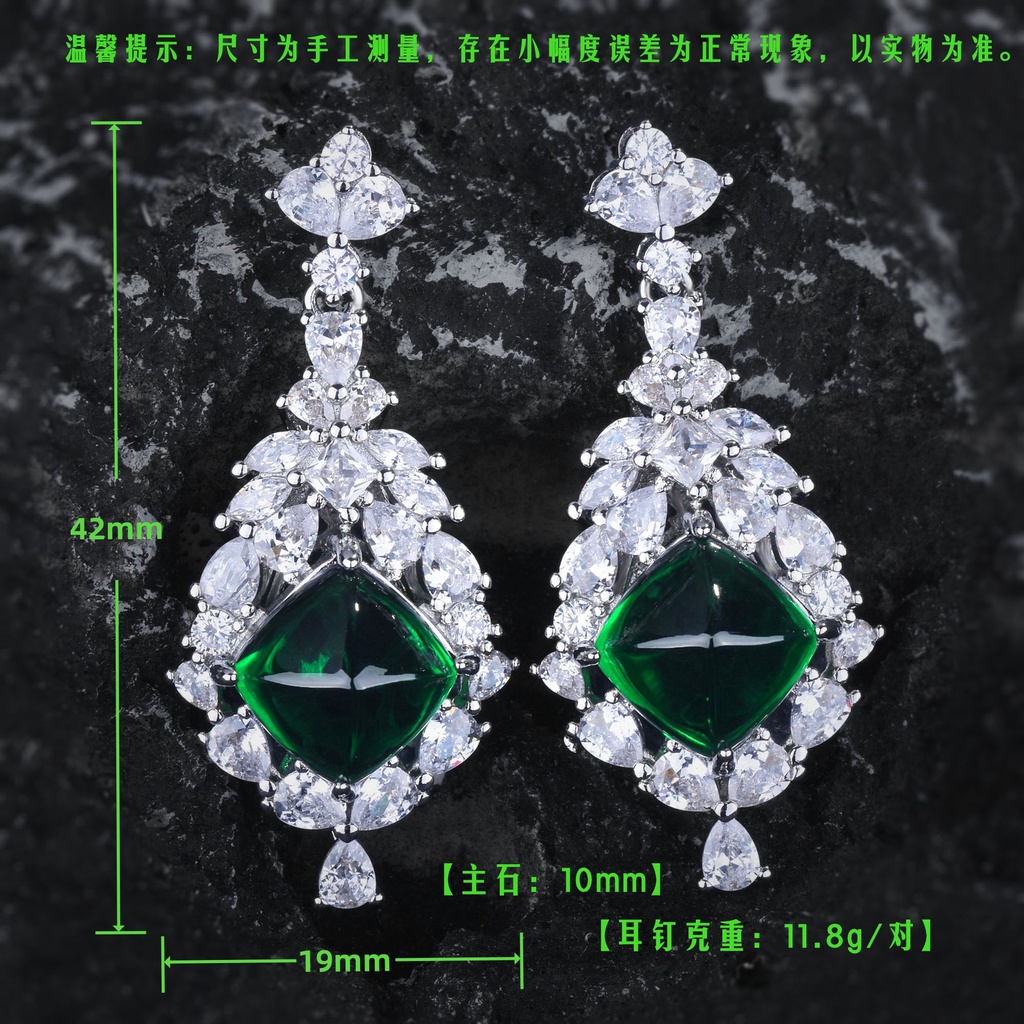 Goldkingdom Fashion Perhiasan Aksesoris Ready Stock Nenek Pertengahan Hijau Berlian Anting Perempuan Penuh Berlian Warna-Warni Harta Panjang Perak Anting-Anting