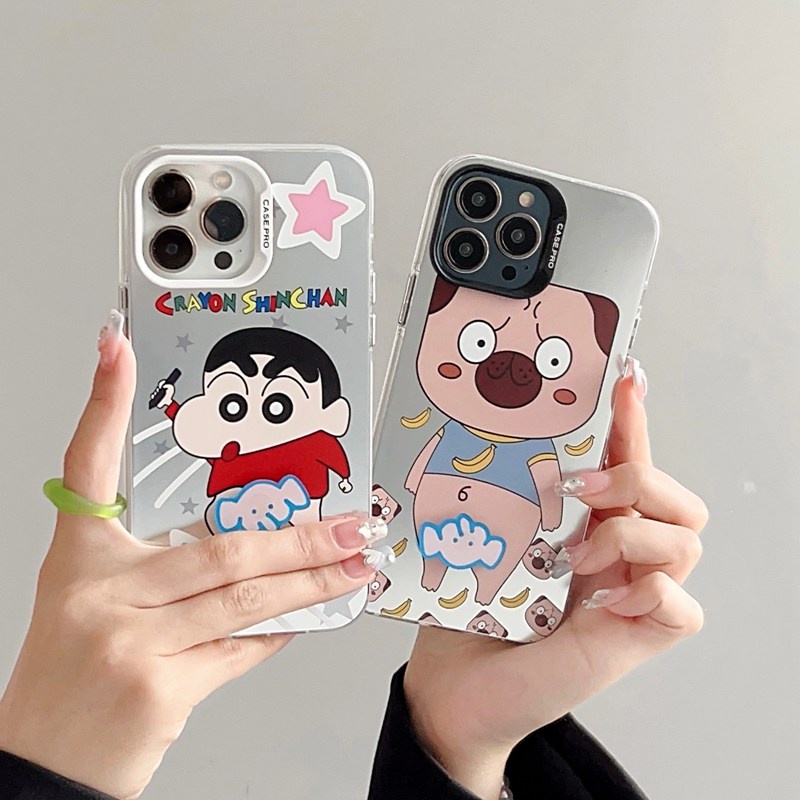 Rotating Accessory Crayon Shin-chan Soft Case HP iP iPhone 14 13 12 Pro Max 11 Matte Silver FTD Casing Apple