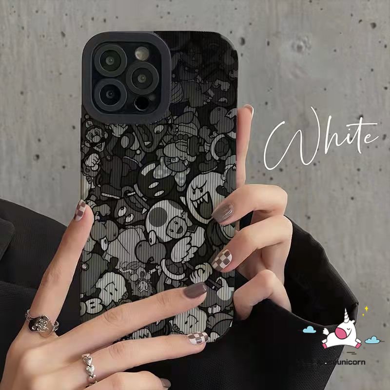 IPHONE Mewah Tekstur Kulit Lucu Graffiti Kartun Beruang Smiley Phone Case Kompatibel Untuk Iphone11 Pro Max XR 13 14 12 Pro Max7 8 Plus X XS Max Trendi Drew House Brand Soft Cover