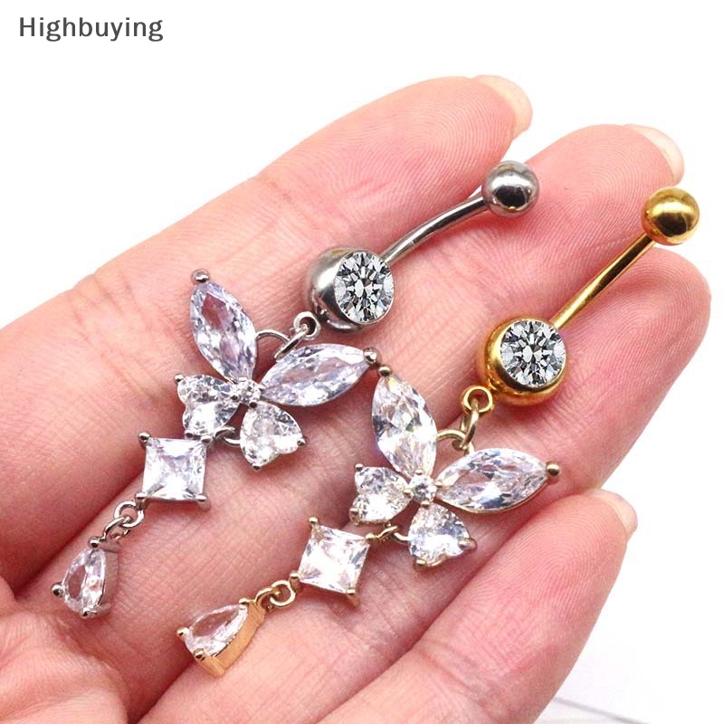 Hbid Butterfly Belly Button Ring Surgical Steel Navel Ring Menjuntai Perhiasan Pusar Pusar Pircing Ring Navel Ring Glory