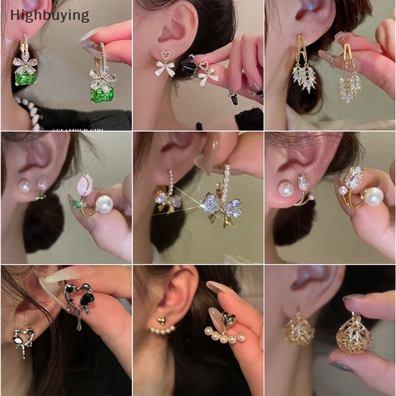 Hbid 1pasang Desain Fashion Hias Zirkon Mutiara Bunga Stud Anting Retro Kepribadian Rumbai Anting Panjang Untuk Wanita Perempuan Trendi Earrings Perhiasan Hadiah Glory