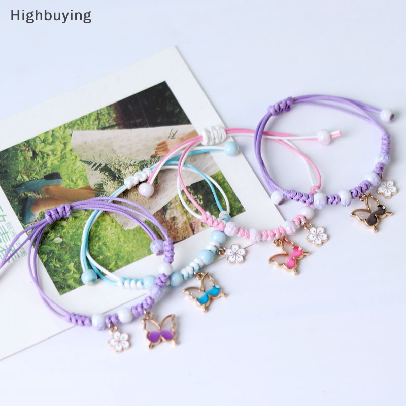 Hbid Butterfly Fashion Gelang Klasik Ungu Pink Tali Kepang Rantai Handmade Gelang Untuk Wanita Pria Perhiasan Yang Dapat Disesuaikan Glory