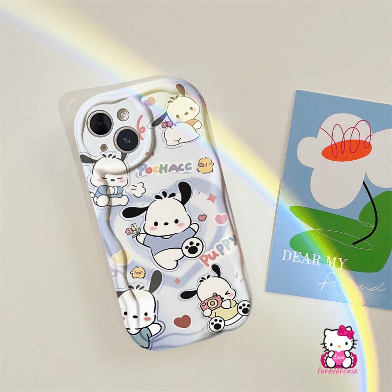 Untuk Oppo A17 A17k A54 A96 A5 A57 A77 A76 A7 A16K A92 A15 A77s A95 A31 A16s A12 A55 A54s A74 A16 A5s A1k A9 A53 A3s A52 A16E Kartun Hello Kitty Pochacc 3D Wavy Curved Edge Case