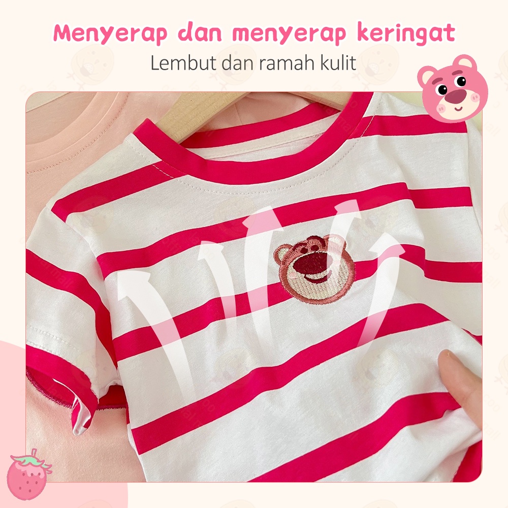 Lacoo Pinky bear T-shirt Kaos anak cewek katun Baju anak perempuan beruang stroberi