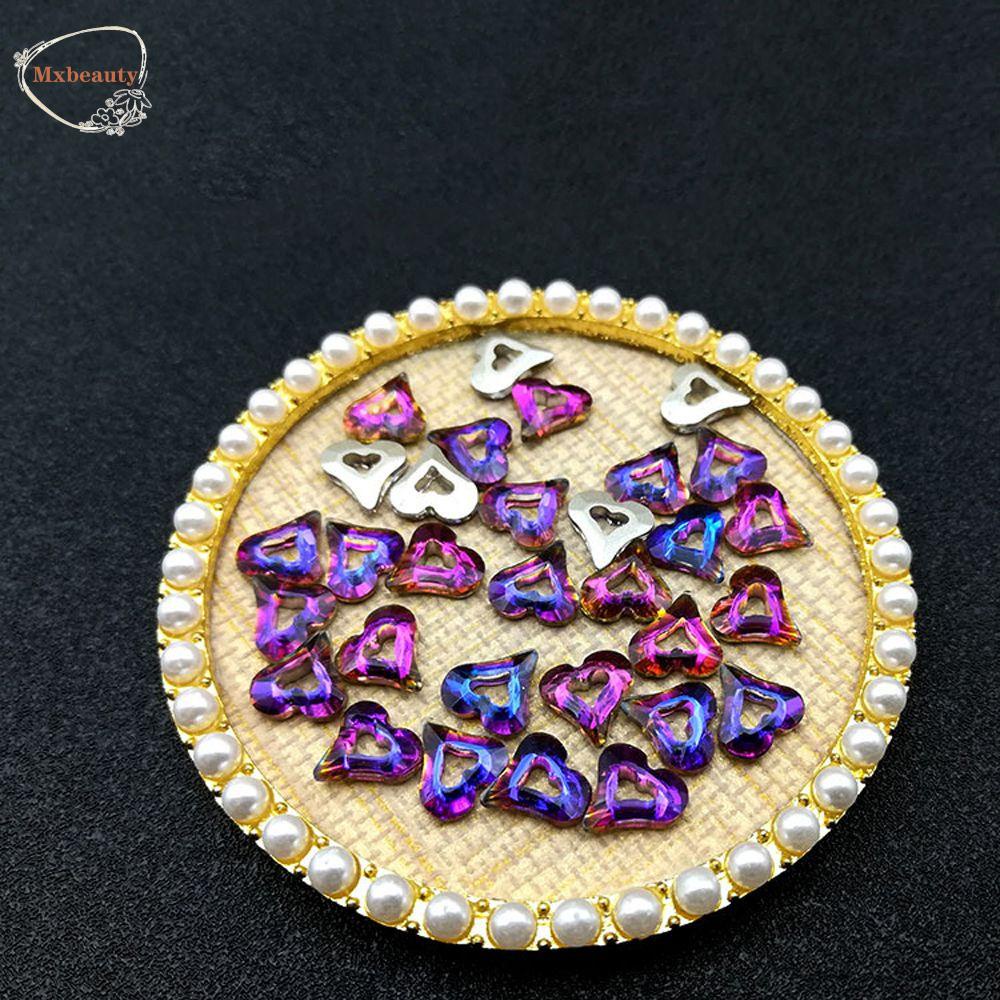 Mxbeauty Jantung Cincin Kuku Pesona Cinta Hati Berlubang Mengkilap Wanita Membuat Perhiasan Permata Menunjuk Bawah K9 Kaca 3D Nail Art Dekorasi