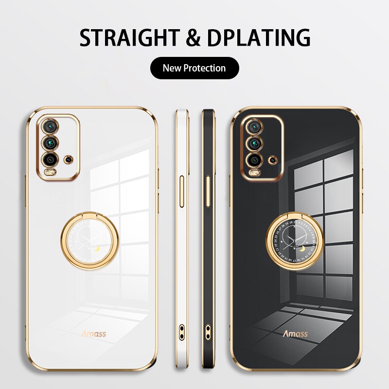 Andyh Casing Ponsel Silikon Ultra Tipis Untuk Xiaomi POCO M3 Redmi 9T Deluxe Fall Protection Gold Band Dengan Cincin Jam Dan Lanyard Gratis