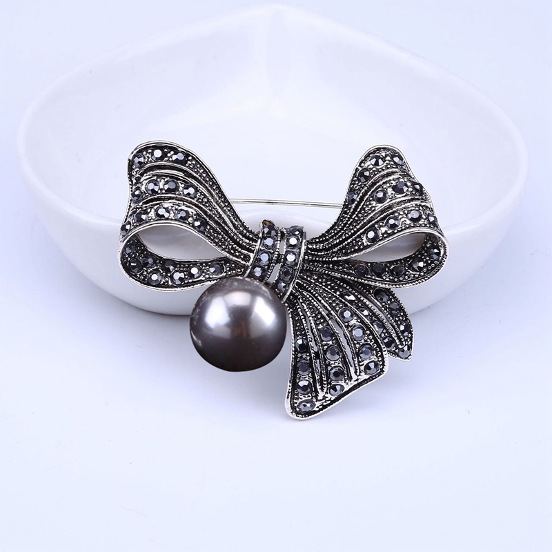 Pin Bros Bunga Roset Kristal Berlian Imitasi Mutiara Hitam Vintage Untuk Wanita Perhiasan Pernikahan Elegan