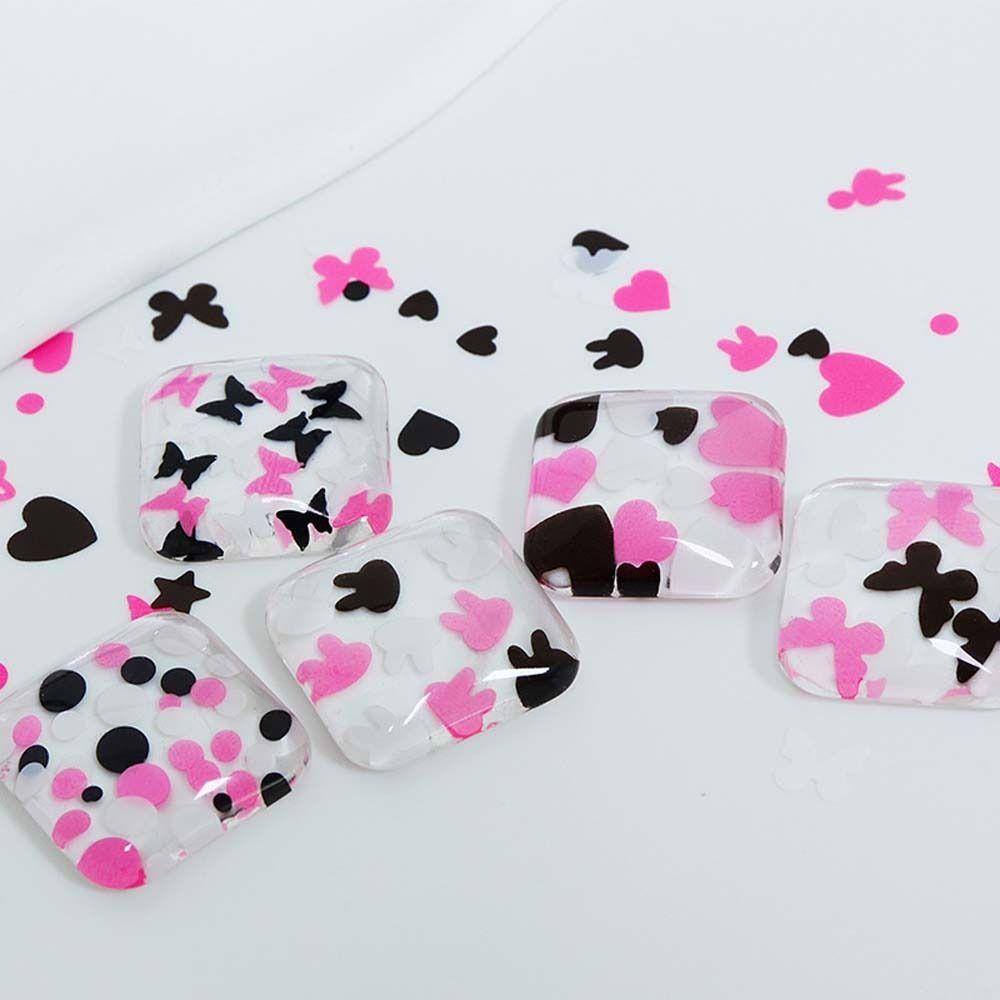 Needway Bintang Kuku Payet Wanita Hitam Pink Cinta Hati Kupu-Kupu Kelinci Nail Art Patchs Nail Glitter Flakes