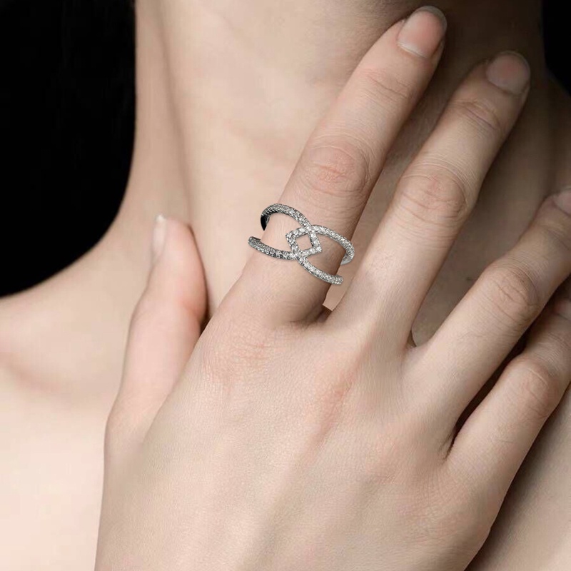 Cincin Kawin Desain Geometri Ganda Untuk Wanita Kristal Cubic Zirconia Mewah Fashion Perempuan Jari Aksesoris Statement Ring