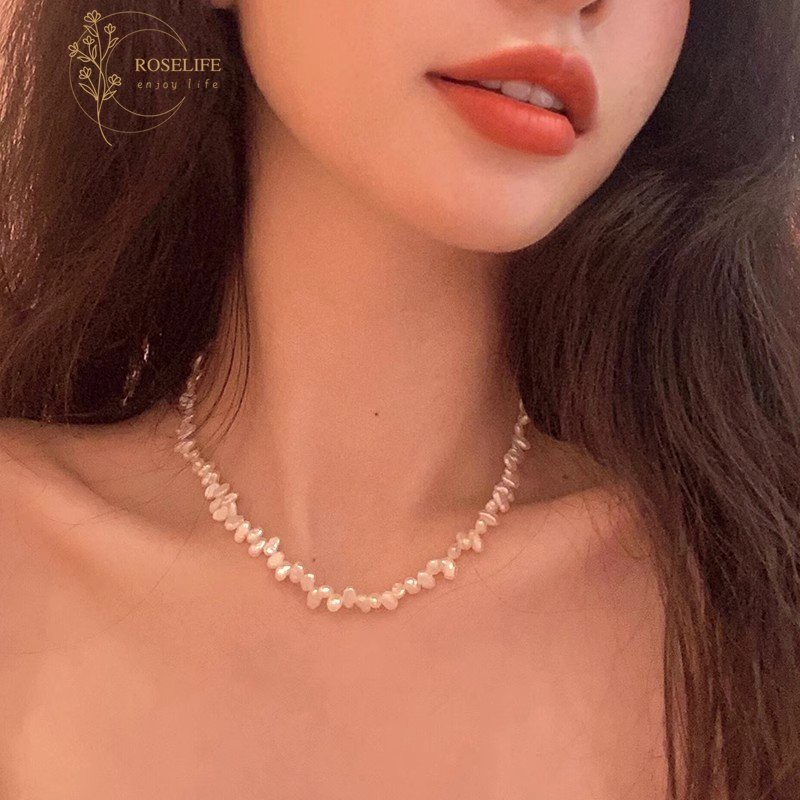 Roselife Baroque Irregular Pearl Beaded Choker Necklace Untuk Wanita Gadis Chic Rantai Tulang Selangka Kalung Pendek Perhiasan Aksesoris