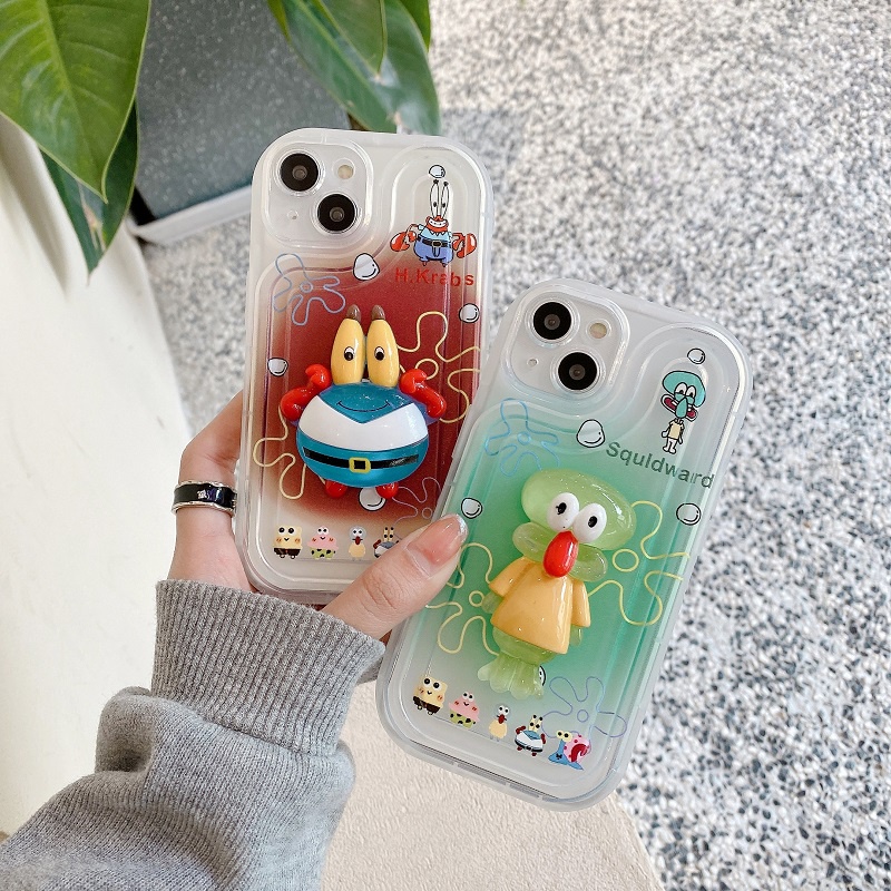 IPHONE Air sac Penebalan Pelindung case Untuk Iphone14 13 12 11 Pro MAX X XR XS Max7 8 Plus Kartun SpongeBob Stereoskopik Anti-drop