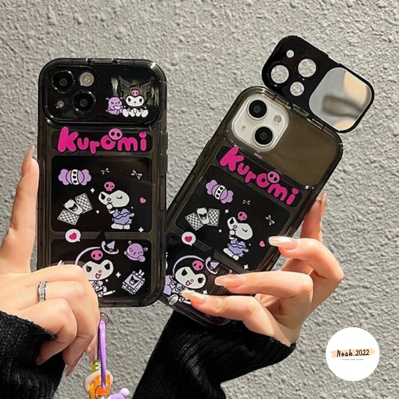 Kuromi Case Kartun Lucu Untuk OPPO A57 A15 A77 A5 A5s A77s A12 A7 A53 A9 A3s A31 A15s A33 2020 A12E A35 A11 A11K Kreatif Flip Make Up Cermin Lembut Penutup Belakang Dengan Gelang Boneka 3D