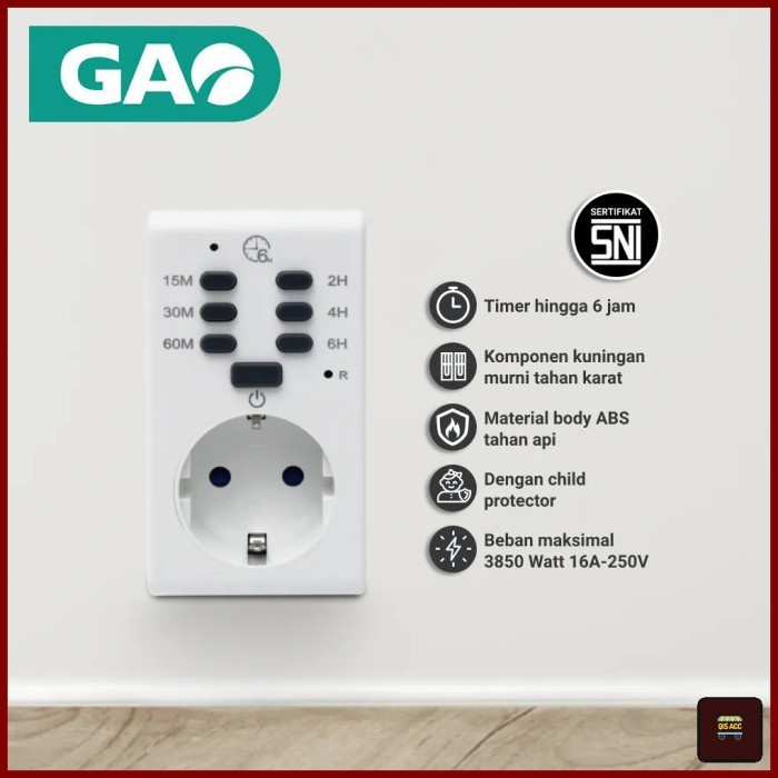 GAO Stop Kontak Timer Manual 6 Jam 16A