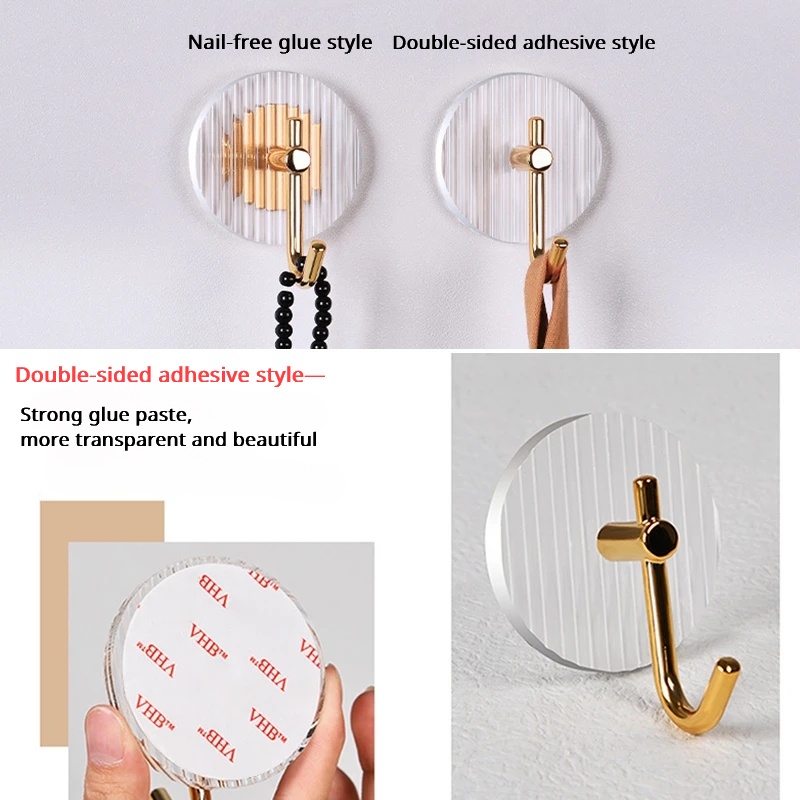 [Harga Grosir] Gantungan Dinding Bebas Paku Cahaya Luxury Acrylic Storage Hooks/Kamar Mandi Dapur Kait Perekat Dua Sisi/Tas Handuk Tempat Penyimpanan Kunci/Rak Gantungan/Rak Dinding