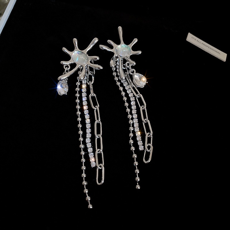 Anting Rumbai Rantai Moonstone Aksesoris Telinga Temperamen Kepribadian