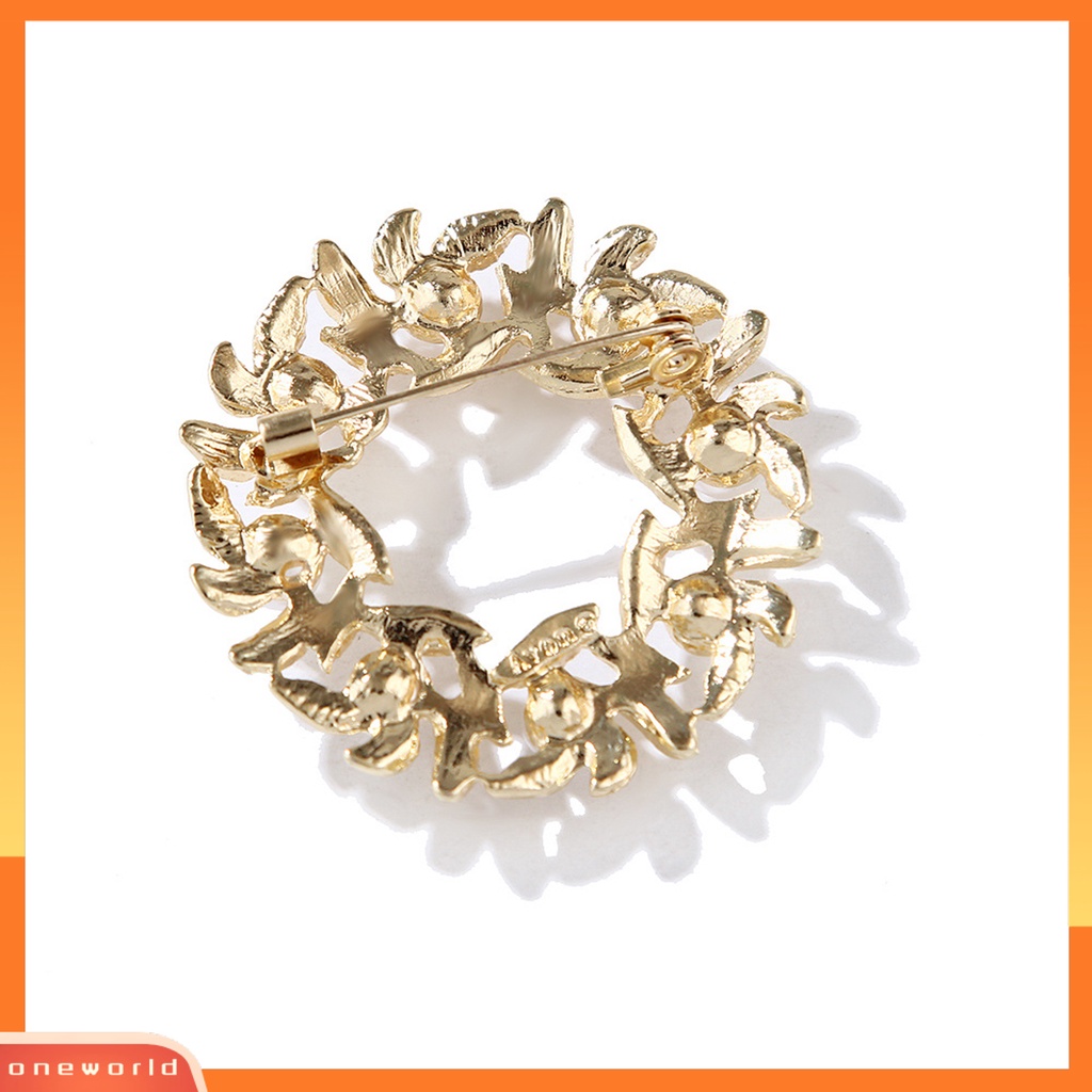 [ONE] Bros Pin Vintage Temperamen Berongga Keluar Daun Mutiara Imitasi Hias Hadiah Wanita Karangan Bunga Kerah Pin Pesta Perhiasan Pakaian Sehari-Hari