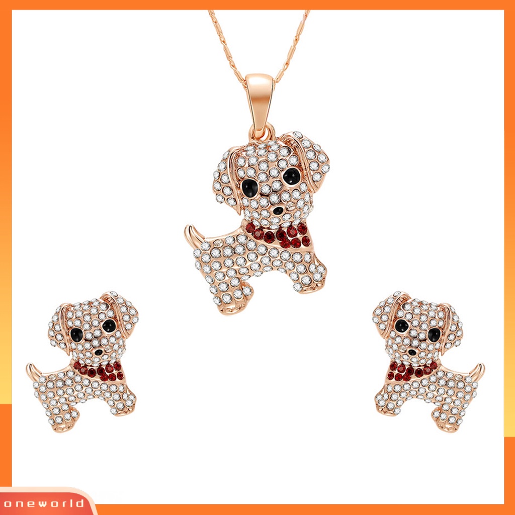 [ONE] 1set Wanita Anjing Kalung Indah Mewah Elegan Mungil Emas Hadiah Padat Berlian Imitasi Bertatahkan Puppy Stud Earrings Kit Fashion Perhiasan