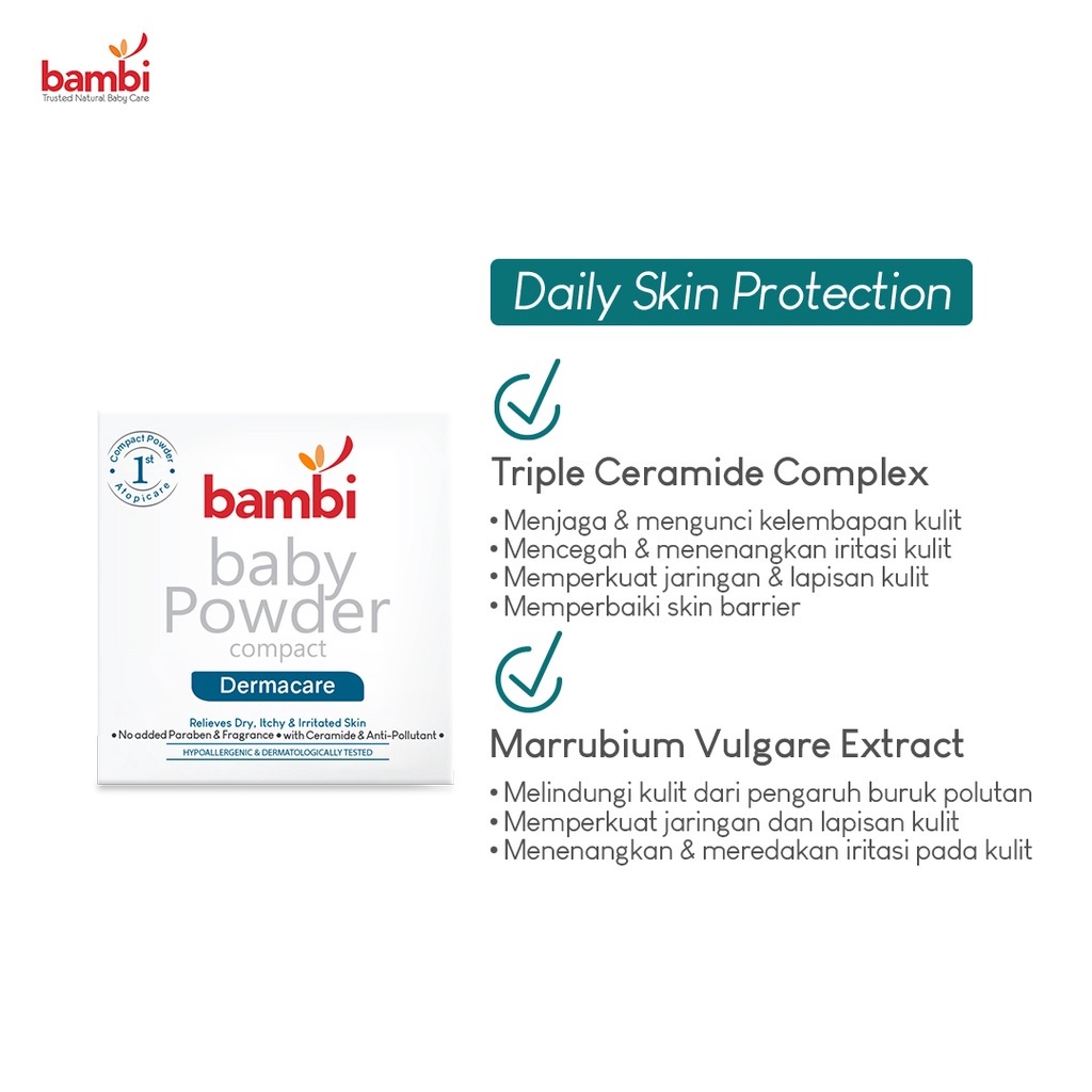 Bambi Baby Compact Powder Dermacare 40gr | Bedak Padat Bayi Anak Khusus kulit Atopic / Eczema / Eksim / Triple Ceramide Powder | Bedak Atopik Pertama di INDONESIA