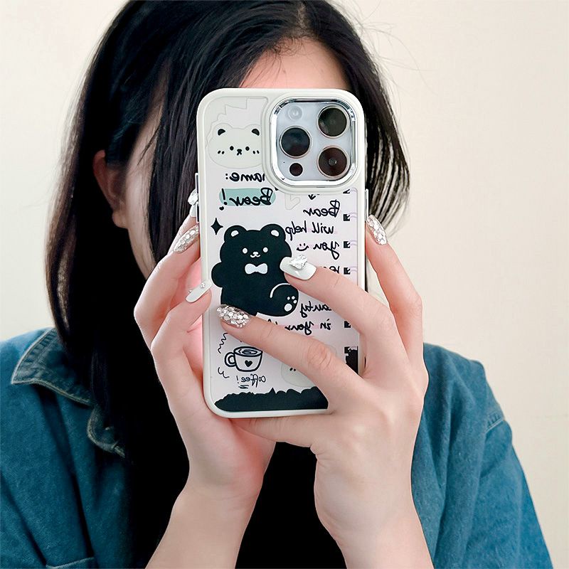 Black Notebook Bear Soft Silicon Case HP iP iPhone 12 13 14 Pro Max 11 Girl Woman FTD Casing Apple