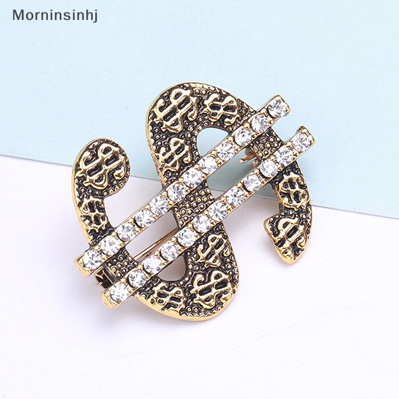 Mornin Berlian Imitasi Vintage Tanda Dolar Bros Mantel Pin Hip Hop Wanita Pria Perhiasan Hadiah id