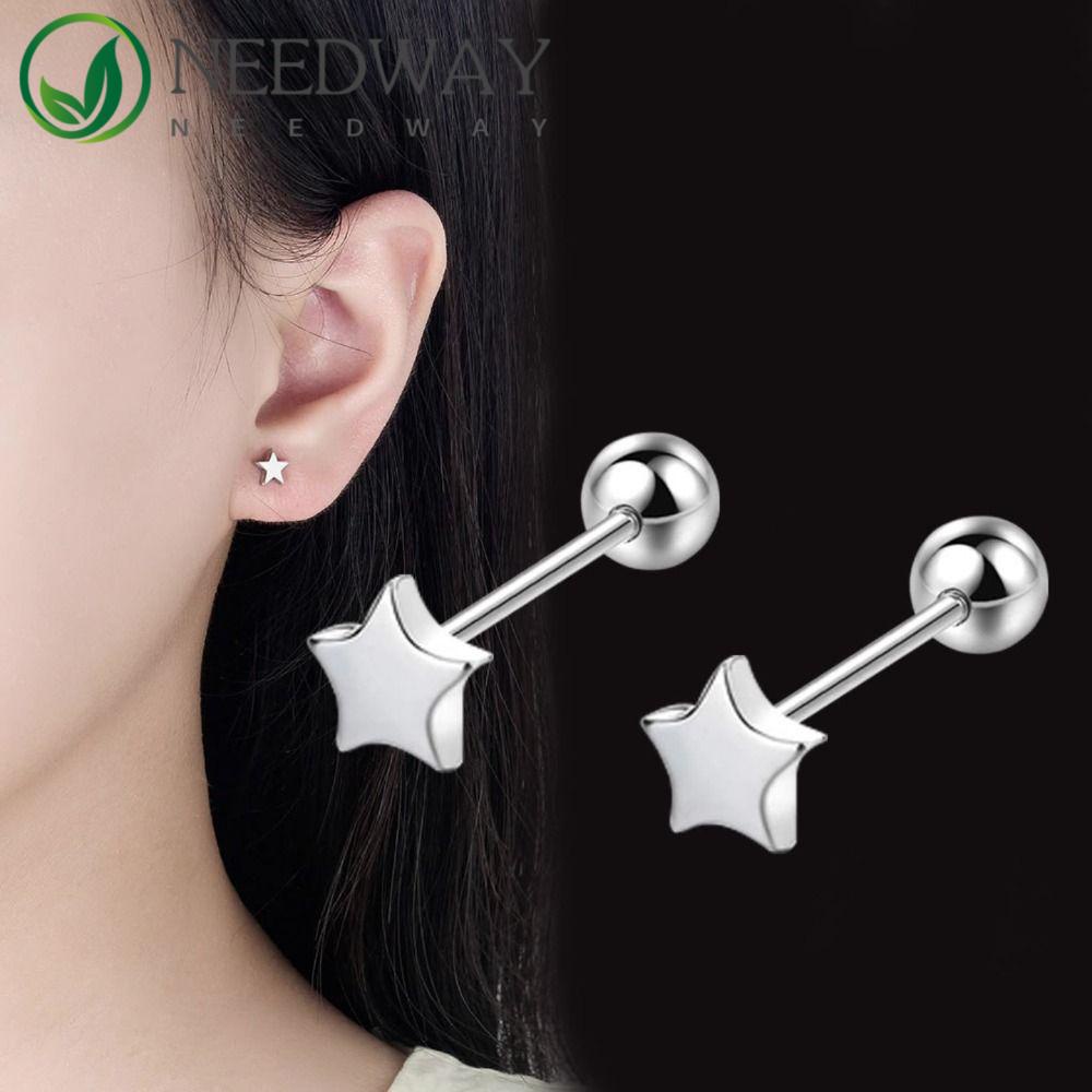 Needway   Anting Pejantan Sederhana Harian Manis Desain Fashion Kubus Bintang Temperamen Geometris Telinga Tulang Kuku