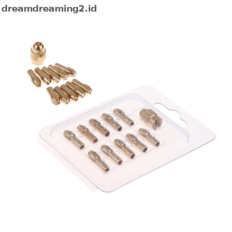 (drea) 11pcs /Set Mata Collet Chucks Bor Kuningan 0.5-3.2mm Shank Screw Nut Replacement//