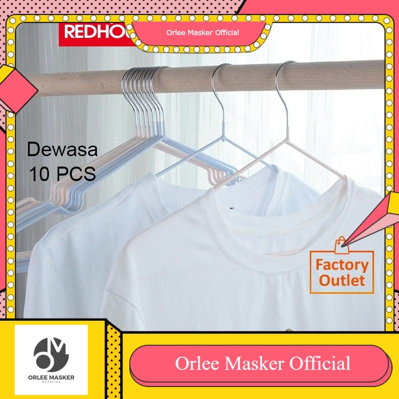 HANGER STENLIS STEEL/ HANGER BESI KUAT/  GANTUNGAN BAJU DEWASA 1 PAK (ISI 10 PCS) KEKINIAN KAWAT TEBAL LAPIS PLASTIK REDHOUSE / hanger tebal lapis plastik / hanger bagus / hanger kuat mewah