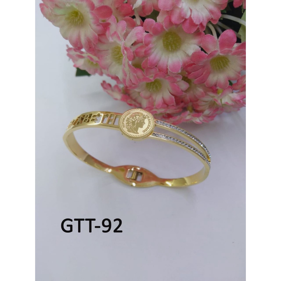 GELANG TANGAN TITANIUM EMAS GOLD KOIN BULAT PERMATA DIAM TERMURAH / DUNIA GELANG