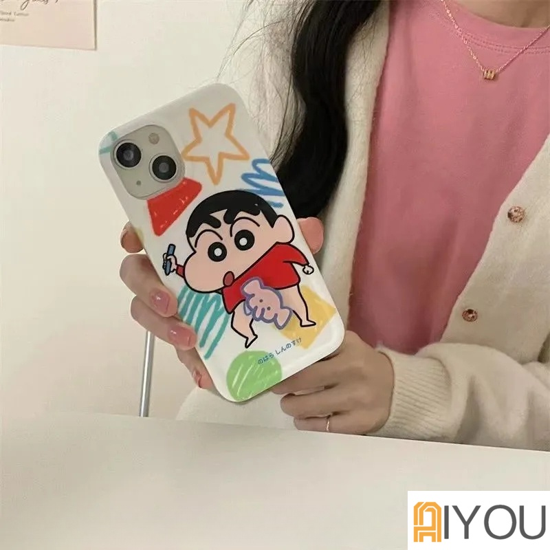 Kreatif Stereopic Berputar Gajah Kecil Ingus Crayon Shin Chan Perlindungan Ponsel Case Kompatibel Untuk iPhone14 14Plus 14 Pro Max 13 12 11 Pro Max XR IX Cakupan Penuh Shockproof Soft Cover