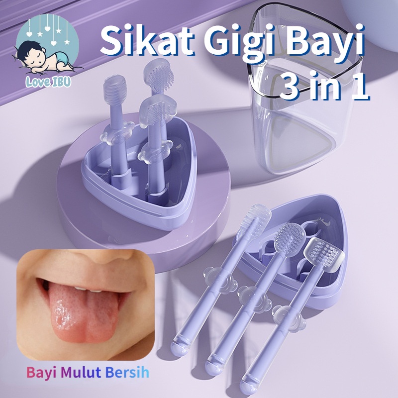 3 in 1 Sikat Gigi Bayi / Sikat Gigi Bayi Jari Silicon/ Sikat Lidah Bayi/ Pembersih Lidah Bayi / Pembersih Mulut Bayi / 3 in 1 Sikat Gigi Bayi Sikat Lidah Bayi / Perawatan Mulut Bayi Sikat Gigi Silikon Bebas BPA / New Born Sikat Gigi Lidah Bayi