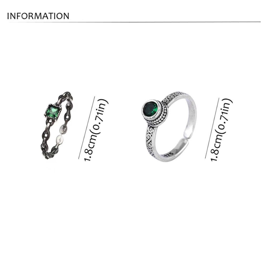 Mxbeauty Cincin Jari Persegi Elegan Pesona Vintage Pembukaan Rantai Geometris Alloy Retro Adjustable Round Zircon Ring