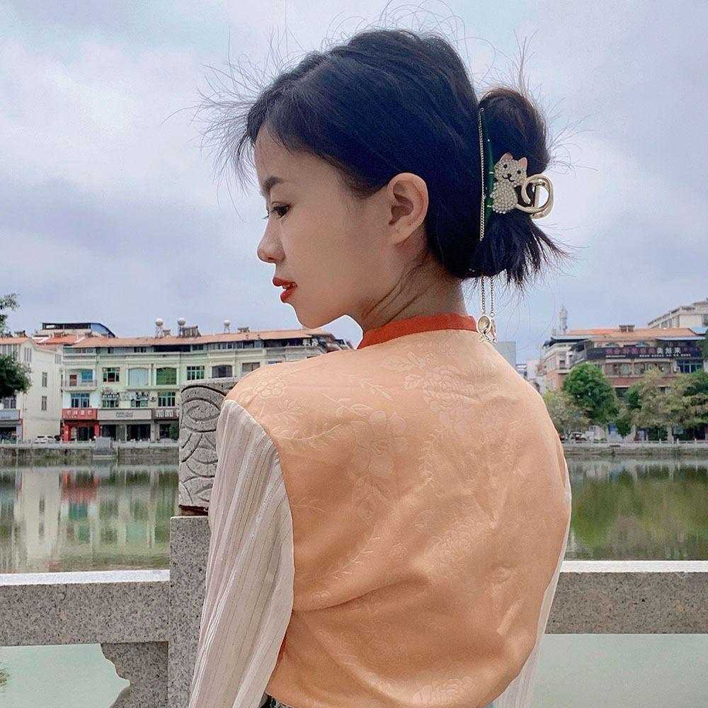 Agustina Hair Claw Besar Ponytail Holder Temperamen Untuk Gadis Capung Kucing Hiasan Kepala Hiasan Kepala Logam Panda Hiu Klip
